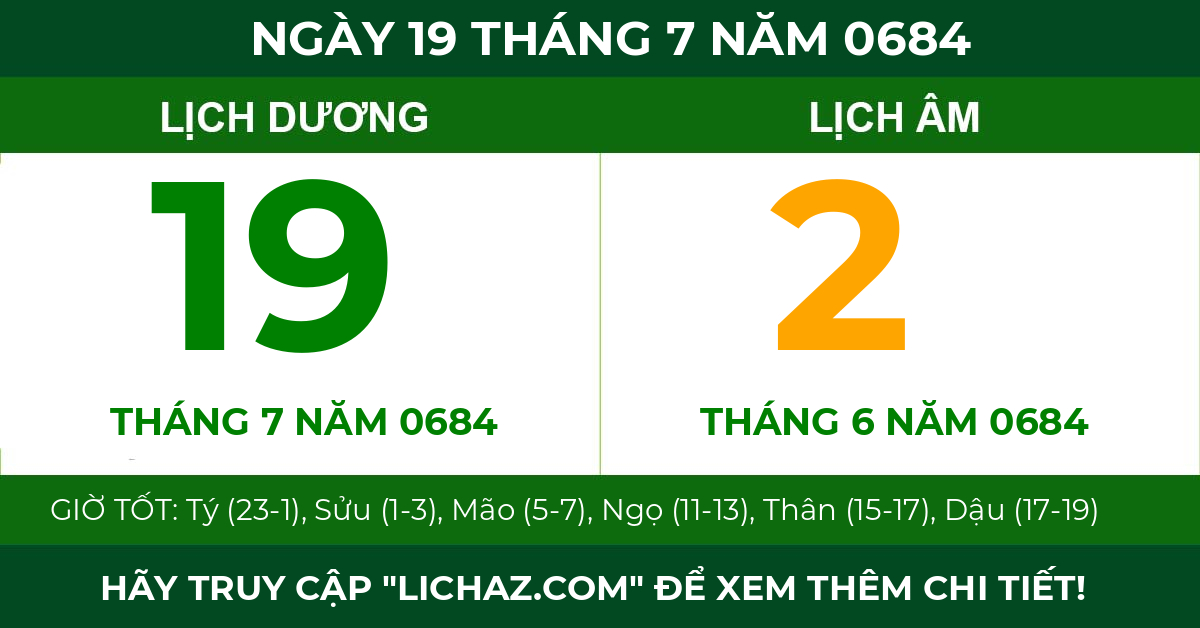 lịch âm ngày 19 tháng 7 năm 0684