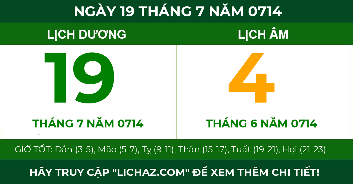 lịch âm ngày 19 tháng 7 năm 0714