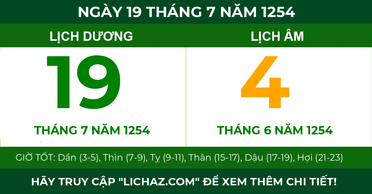 lịch âm ngày 19 tháng 7 năm 1254