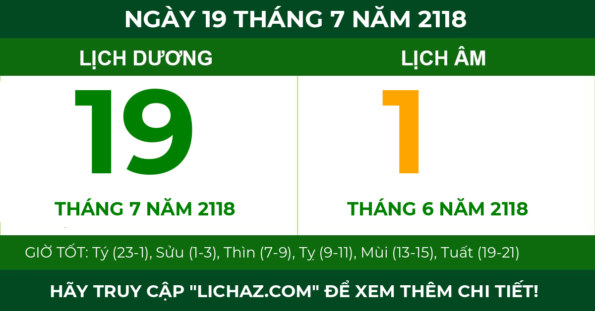 lịch âm ngày 19 tháng 7 năm 2118