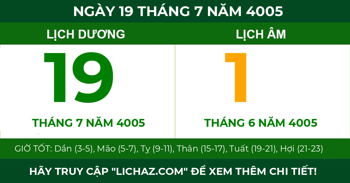 lịch âm ngày 19 tháng 7 năm 4005