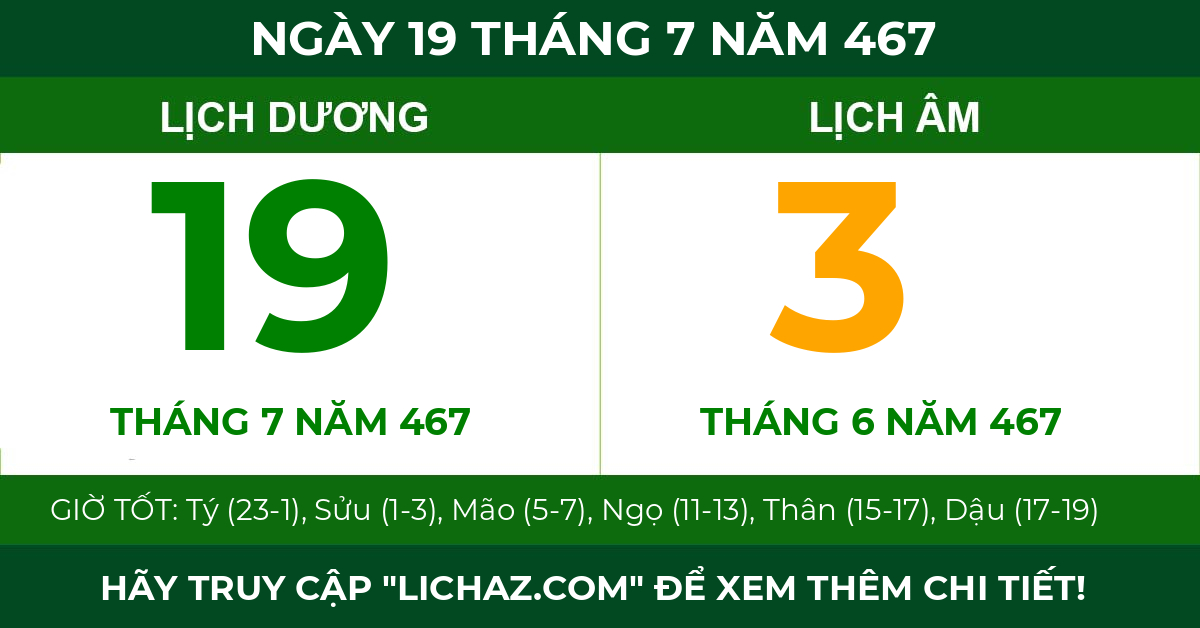 lịch âm ngày 19 tháng 7 năm 467