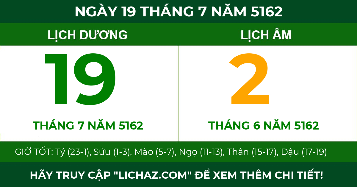 lịch âm ngày 19 tháng 7 năm 5162