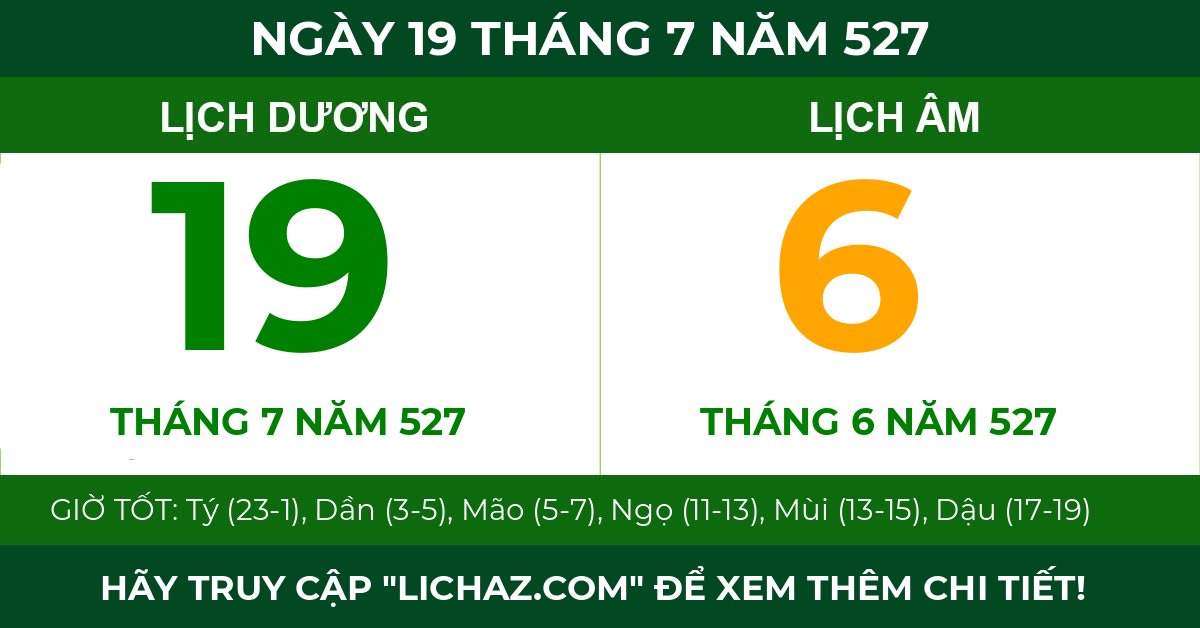 lịch âm ngày 19 tháng 7 năm 527