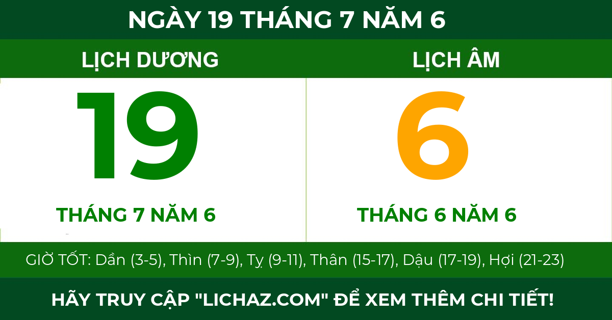 lịch âm ngày 19 tháng 7 năm 6