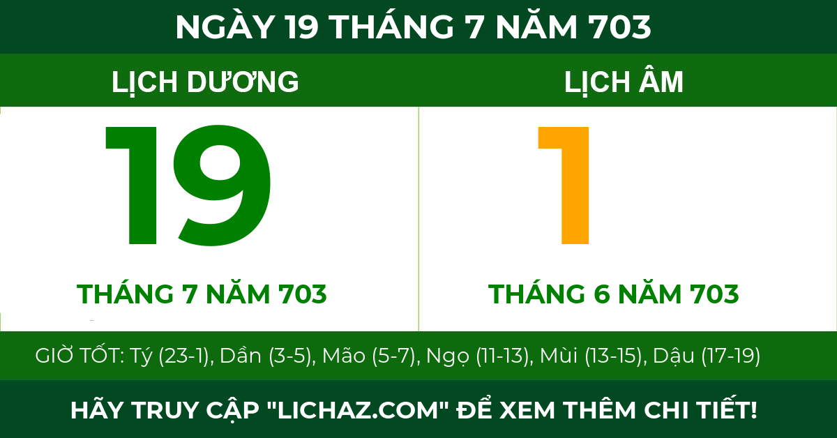 lịch âm ngày 19 tháng 7 năm 703