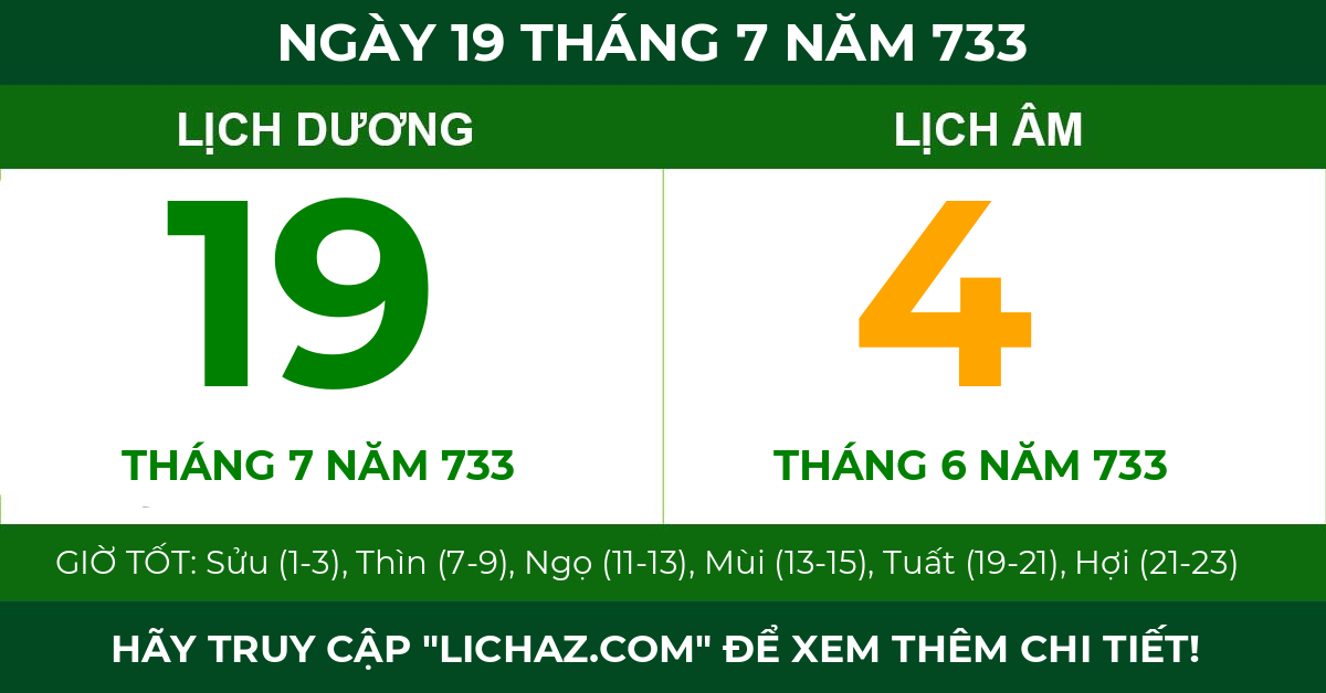lịch âm ngày 19 tháng 7 năm 733