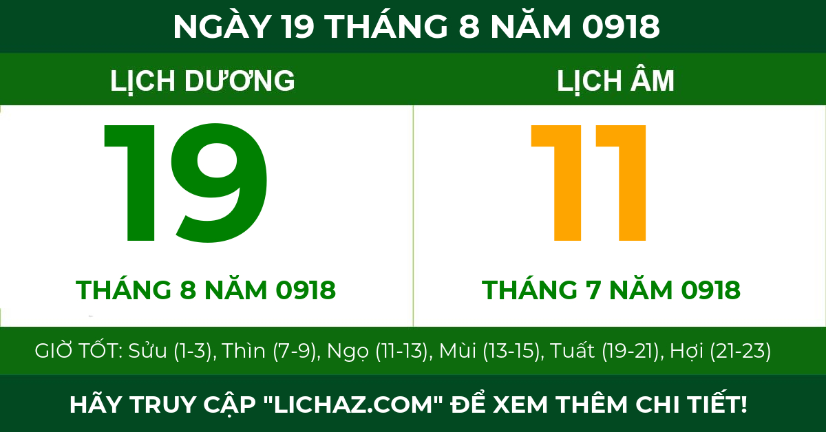 lịch âm ngày 19 tháng 8 năm 0918