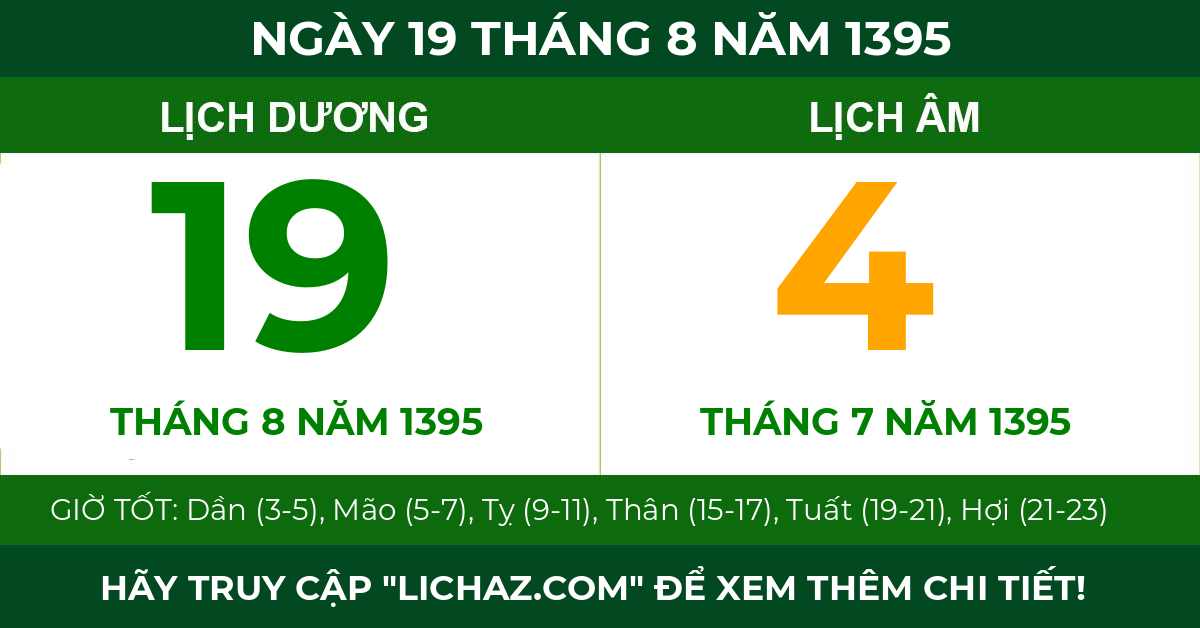 lịch âm ngày 19 tháng 8 năm 1395