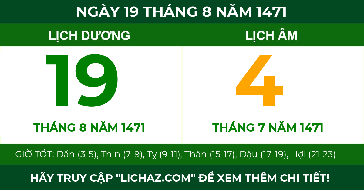lịch âm ngày 19 tháng 8 năm 1471