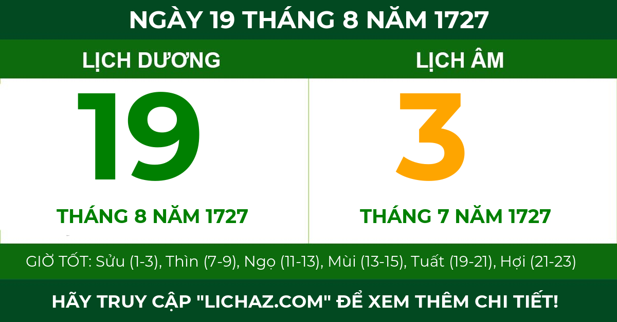 lịch âm ngày 19 tháng 8 năm 1727