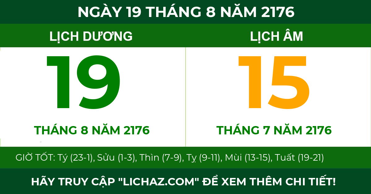 lịch âm ngày 19 tháng 8 năm 2176