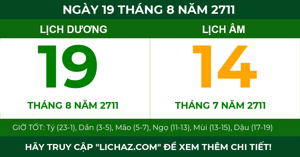 lịch âm ngày 19 tháng 8 năm 2711