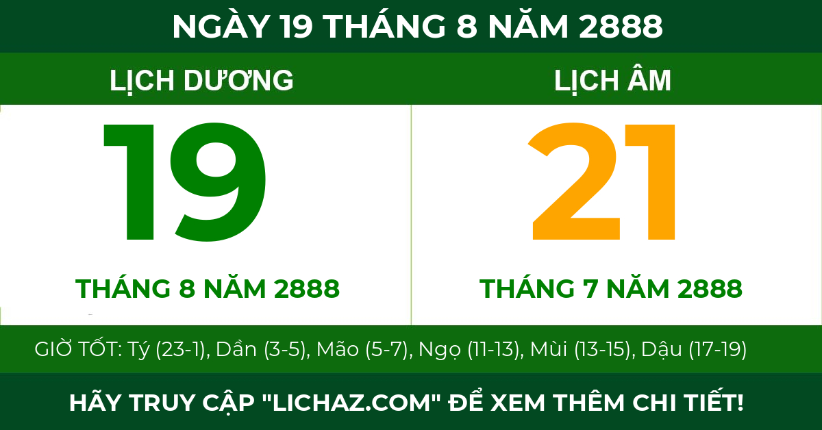 lịch âm ngày 19 tháng 8 năm 2888