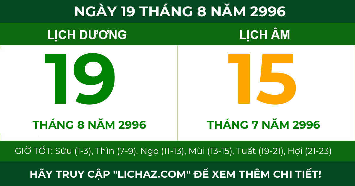 lịch âm ngày 19 tháng 8 năm 2996