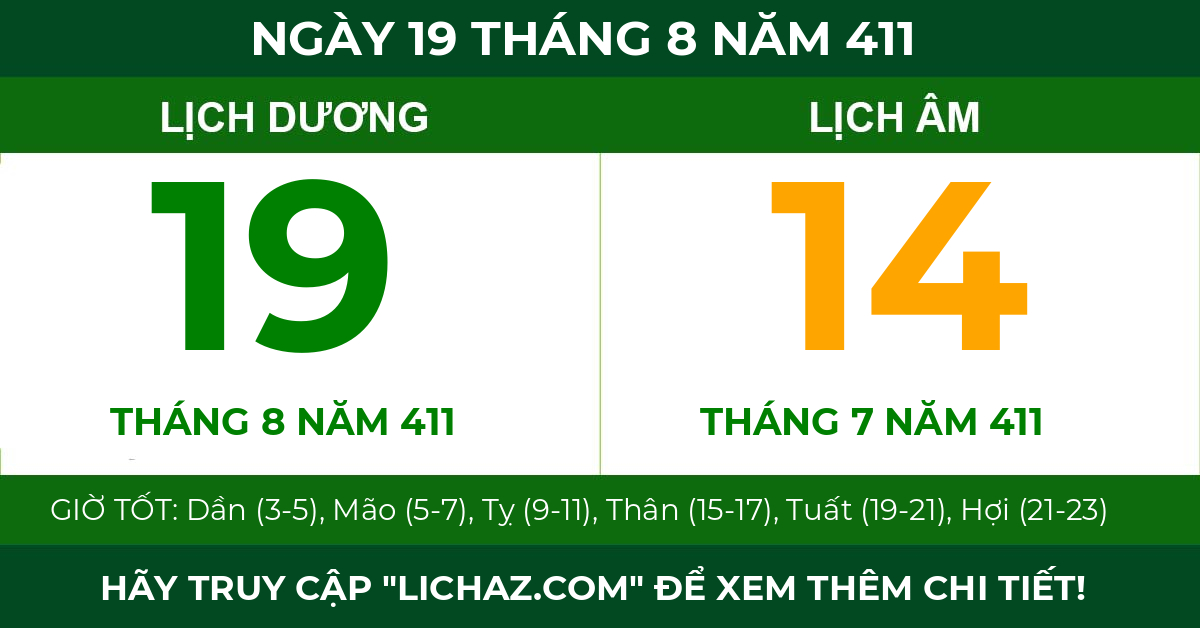 lịch âm ngày 19 tháng 8 năm 411