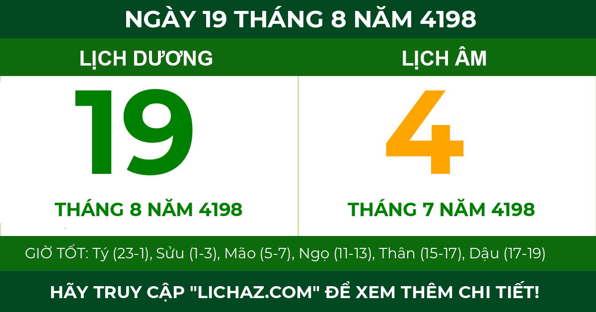 lịch âm ngày 19 tháng 8 năm 4198