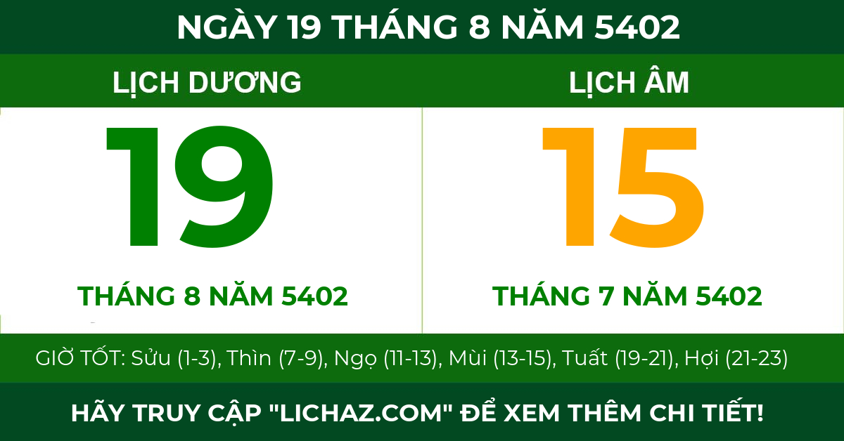 lịch âm ngày 19 tháng 8 năm 5402