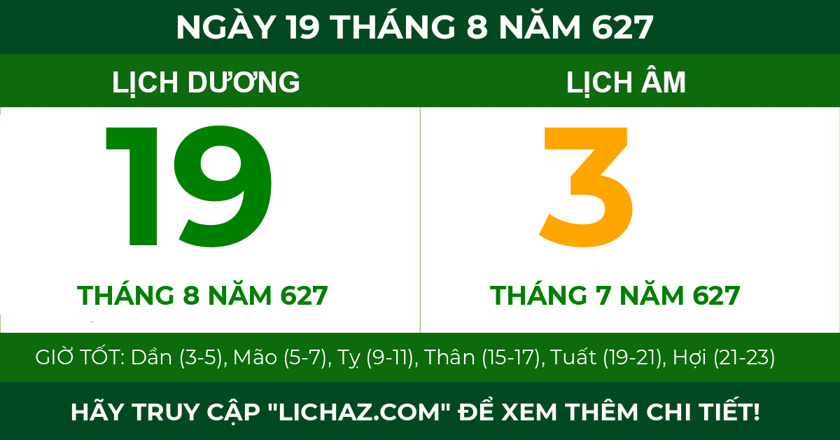 lịch âm ngày 19 tháng 8 năm 627