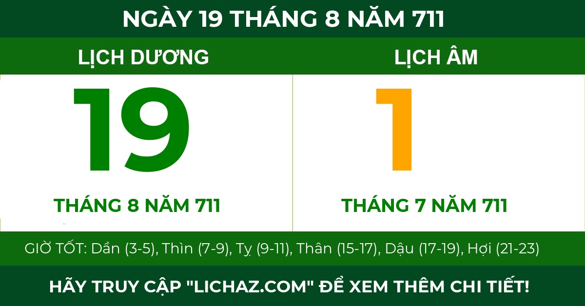 lịch âm ngày 19 tháng 8 năm 711