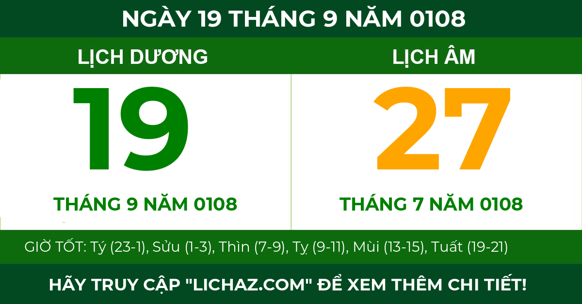 lịch âm ngày 19 tháng 9 năm 0108