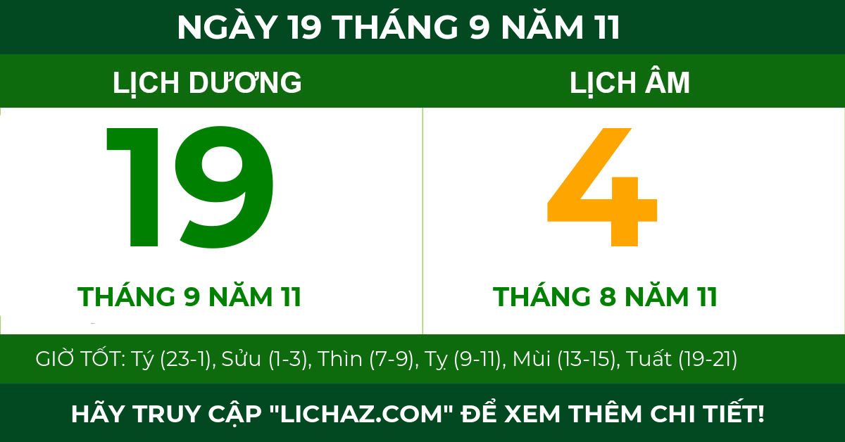 lịch âm ngày 19 tháng 9 năm 11