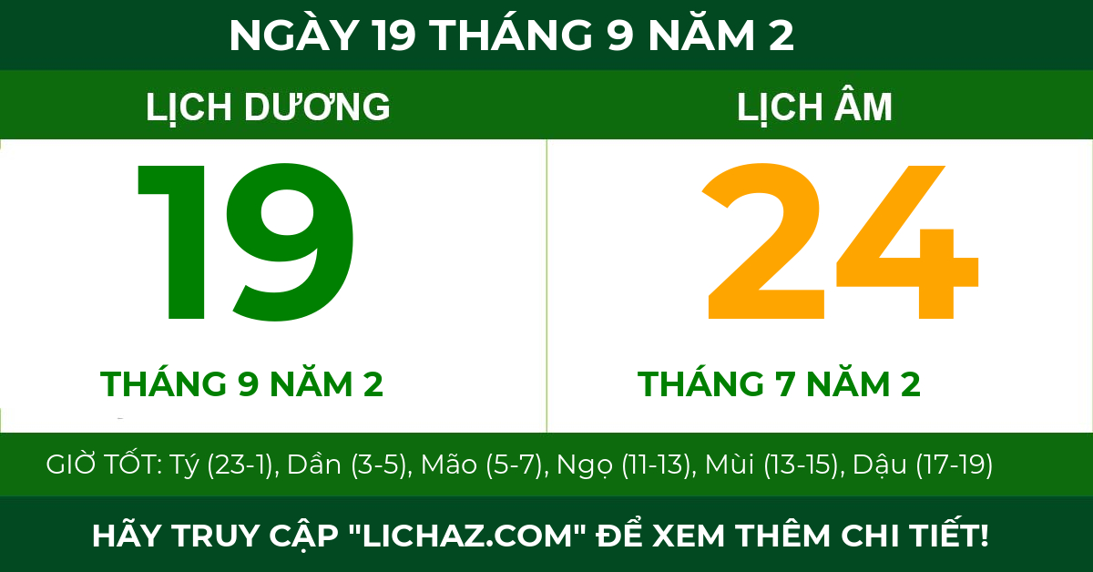 lịch âm ngày 19 tháng 9 năm 2