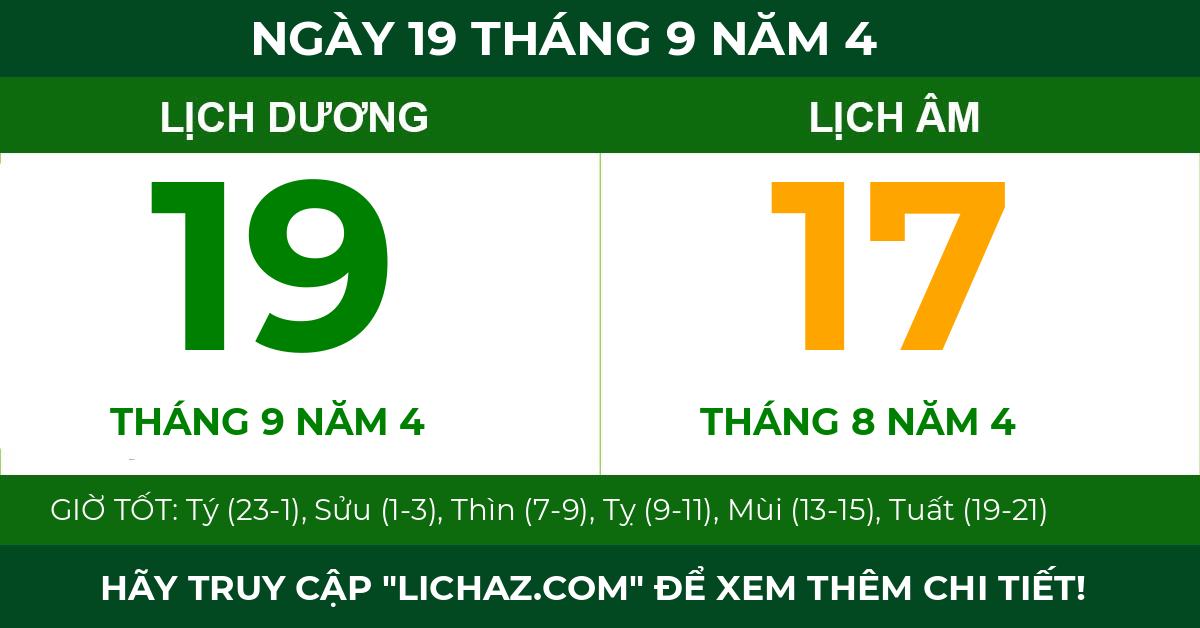 lịch âm ngày 19 tháng 9 năm 4