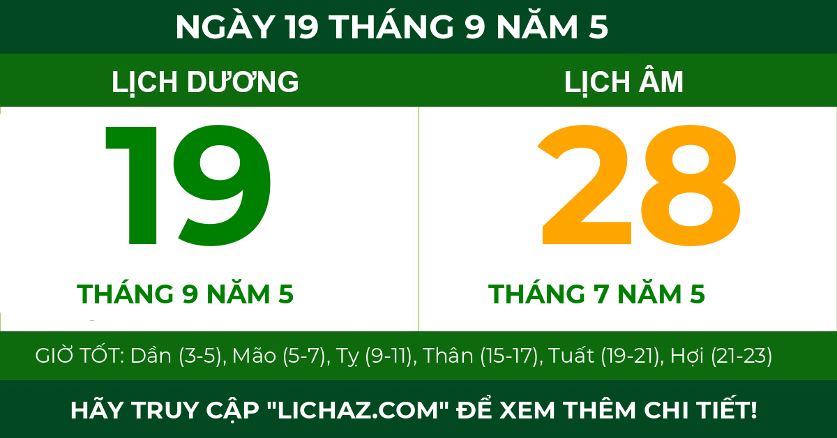 lịch âm ngày 19 tháng 9 năm 5