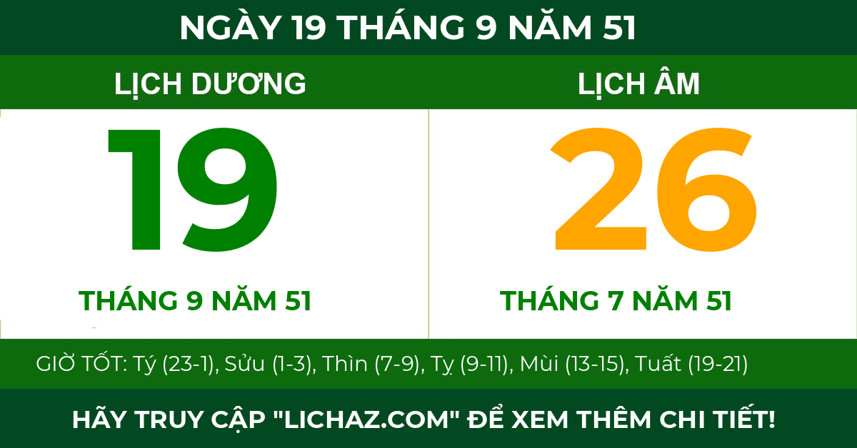 lịch âm ngày 19 tháng 9 năm 51