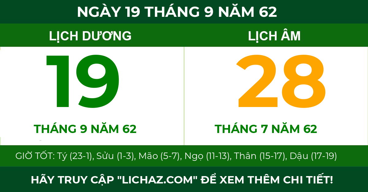 lịch âm ngày 19 tháng 9 năm 62