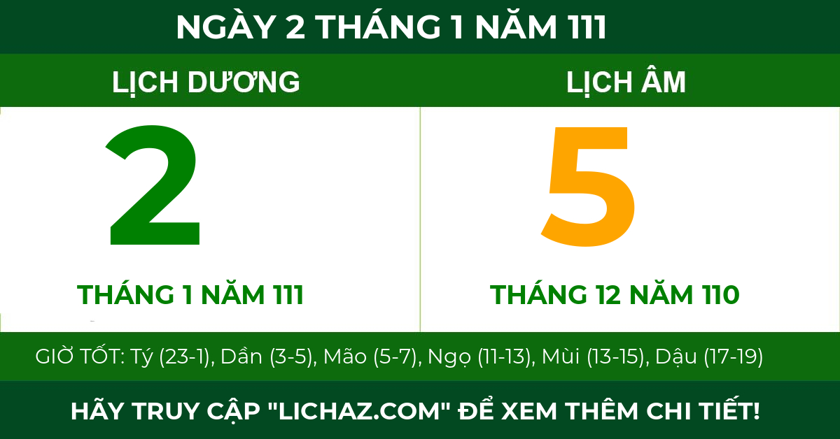 lịch âm ngày 2 tháng 1 năm 111