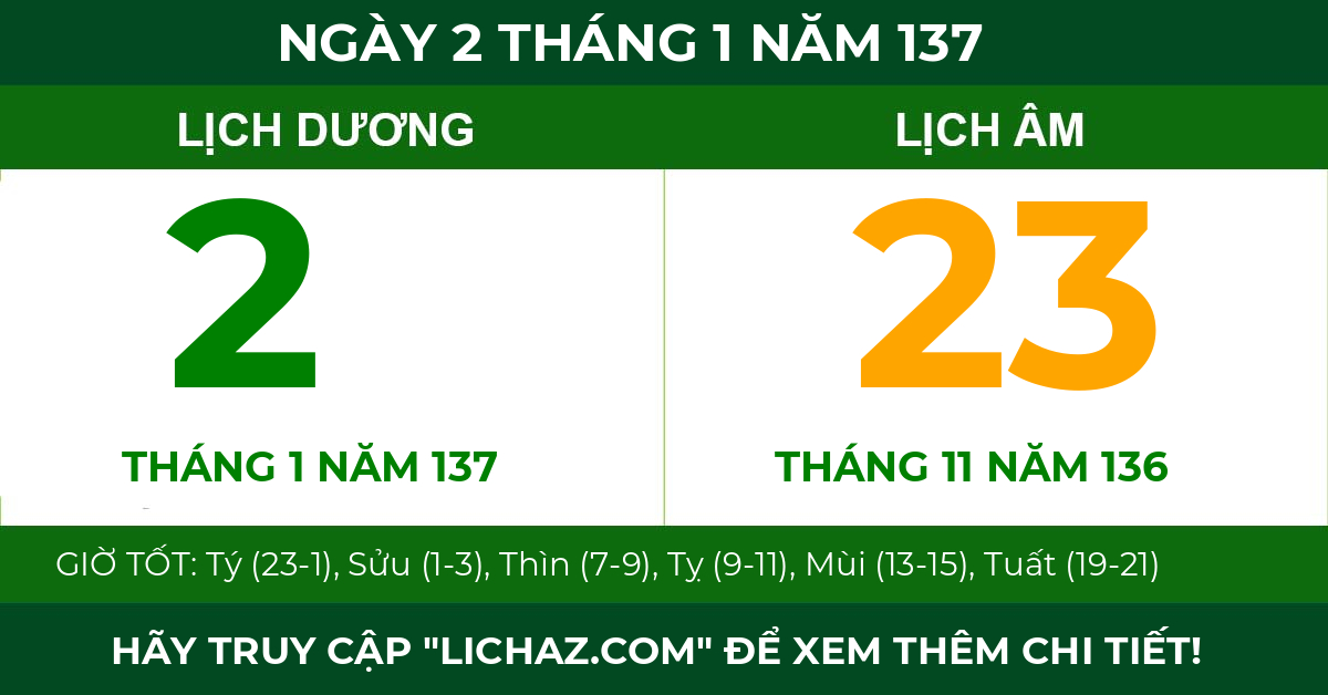 lịch âm ngày 2 tháng 1 năm 137