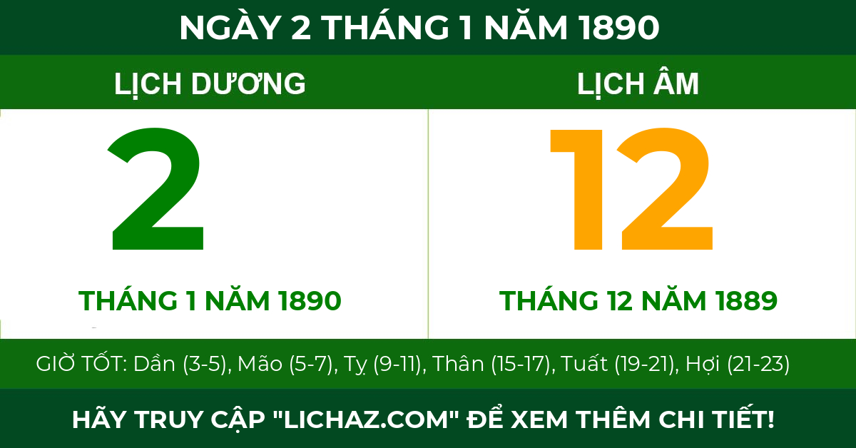 lịch âm ngày 2 tháng 1 năm 1890