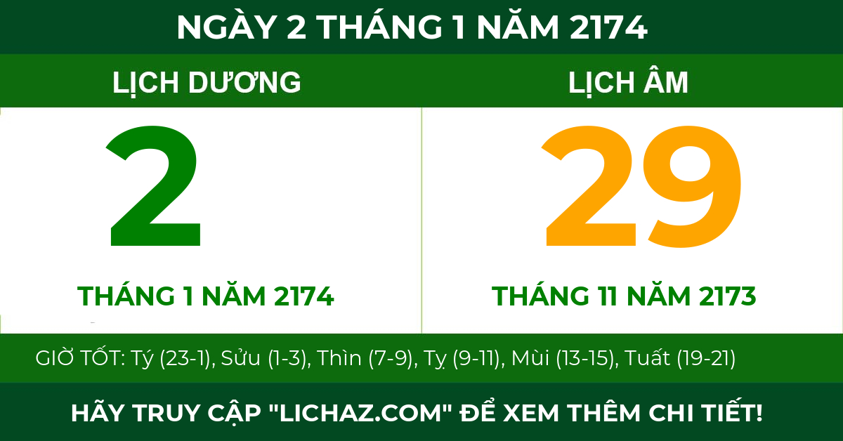 lịch âm ngày 2 tháng 1 năm 2174