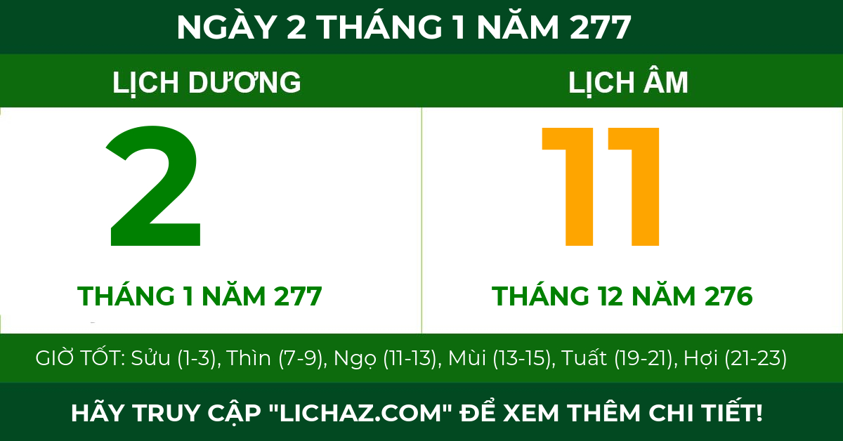 lịch âm ngày 2 tháng 1 năm 277