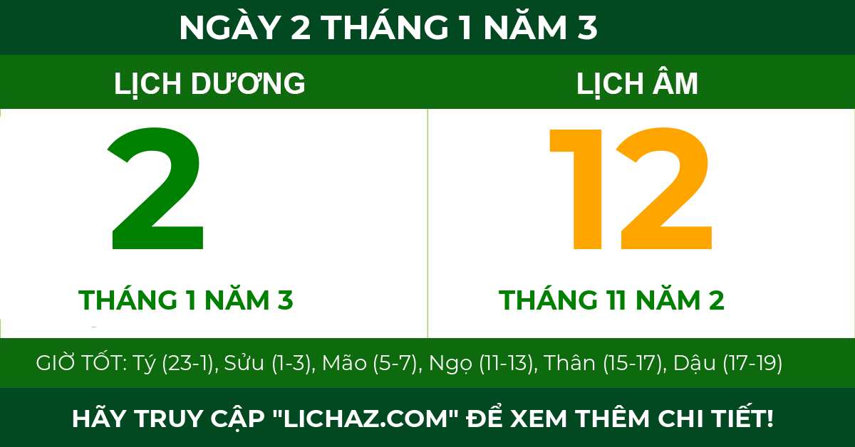 lịch âm ngày 2 tháng 1 năm 3