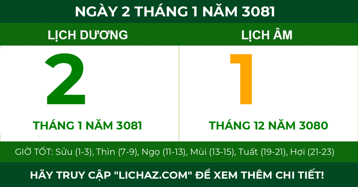 lịch âm ngày 2 tháng 1 năm 3081