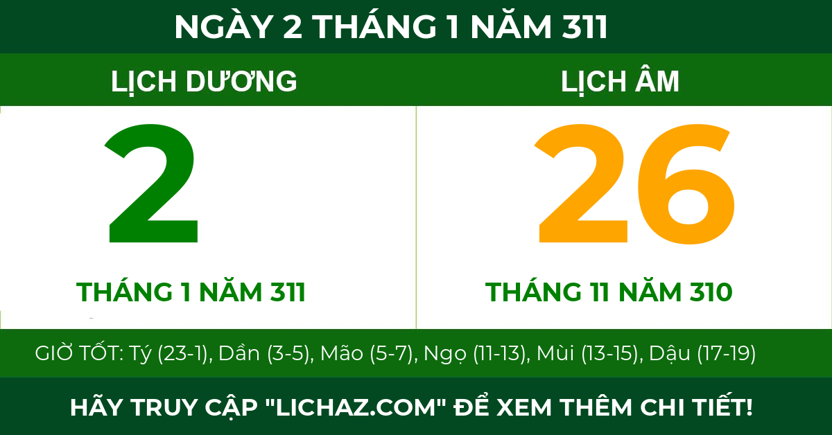 lịch âm ngày 2 tháng 1 năm 311
