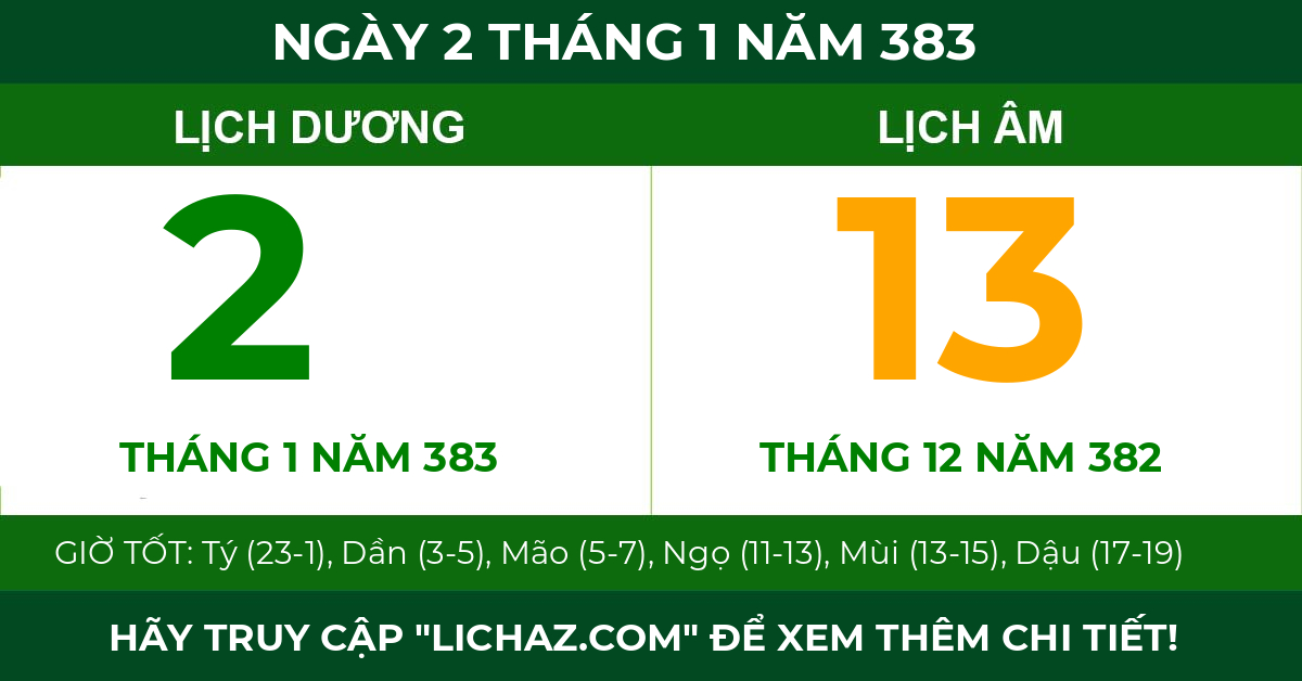 lịch âm ngày 2 tháng 1 năm 383