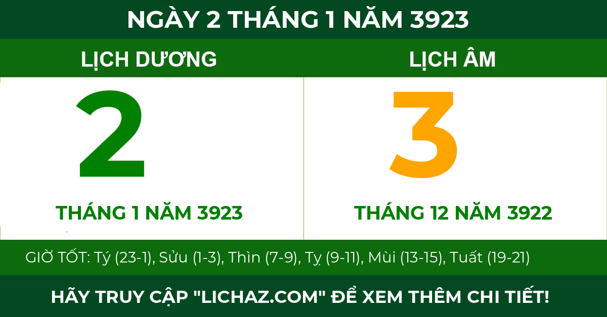 lịch âm ngày 2 tháng 1 năm 3923