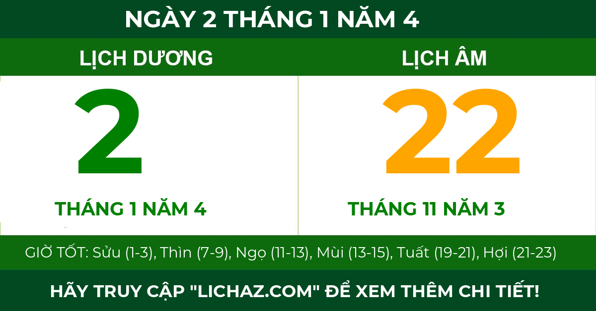 lịch âm ngày 2 tháng 1 năm 4