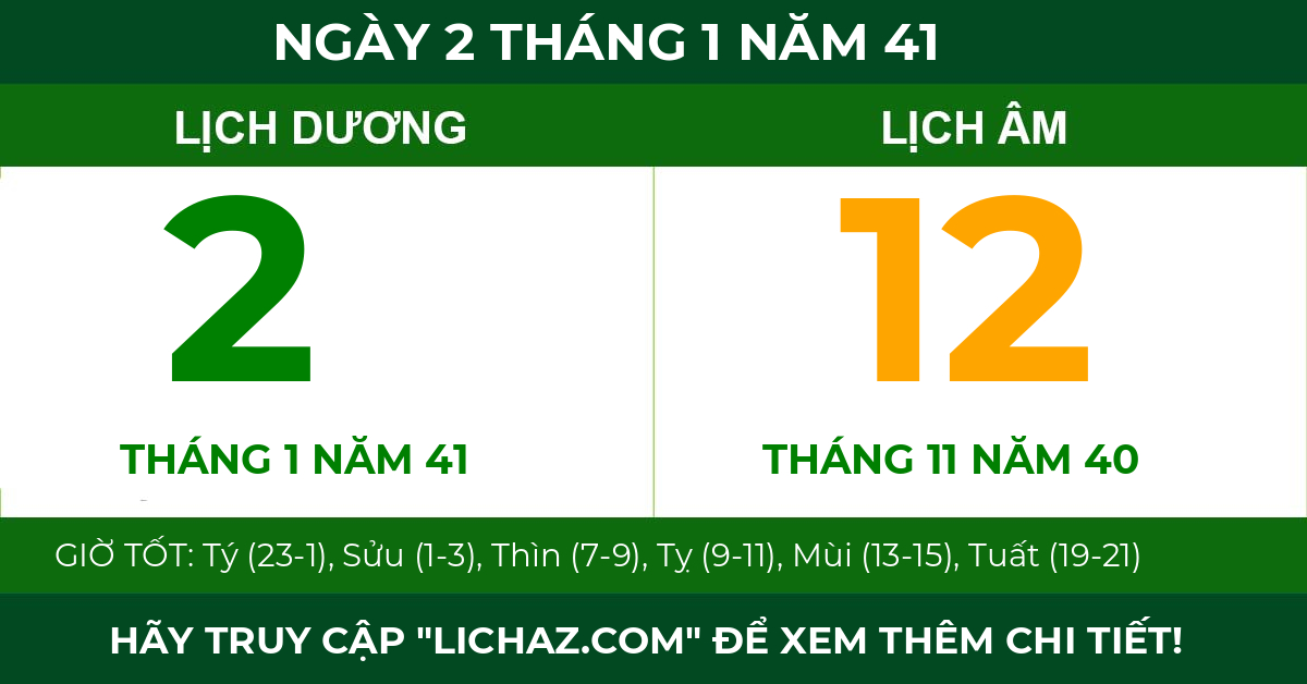 lịch âm ngày 2 tháng 1 năm 41