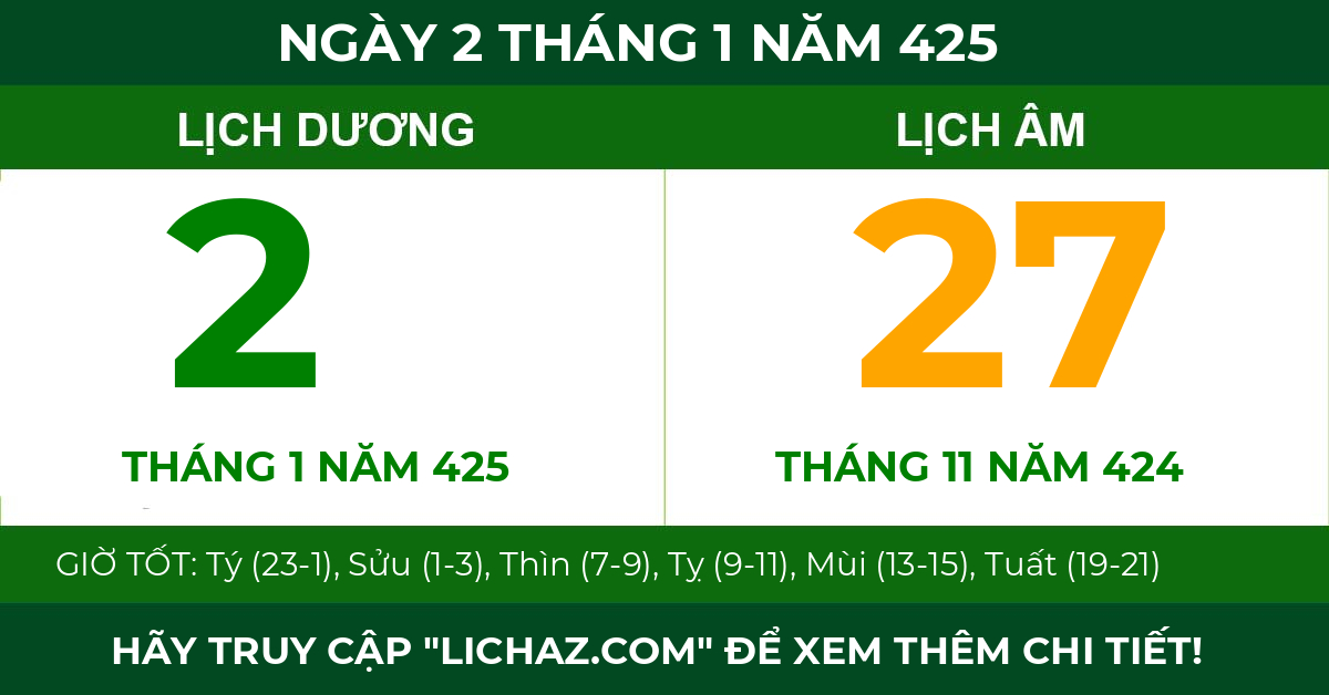 lịch âm ngày 2 tháng 1 năm 425