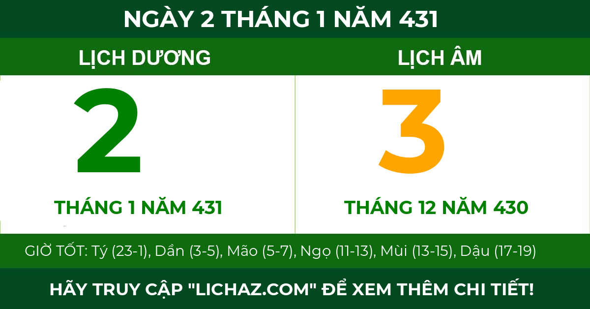 lịch âm ngày 2 tháng 1 năm 431