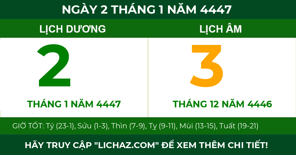 lịch âm ngày 2 tháng 1 năm 4447