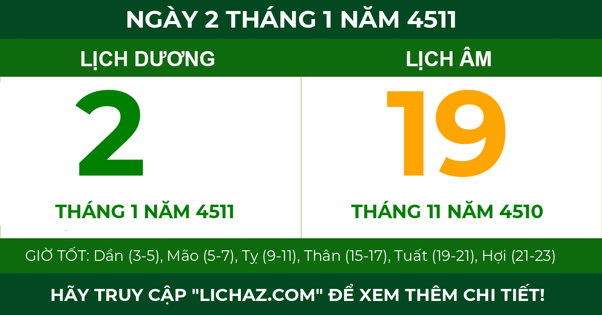 lịch âm ngày 2 tháng 1 năm 4511