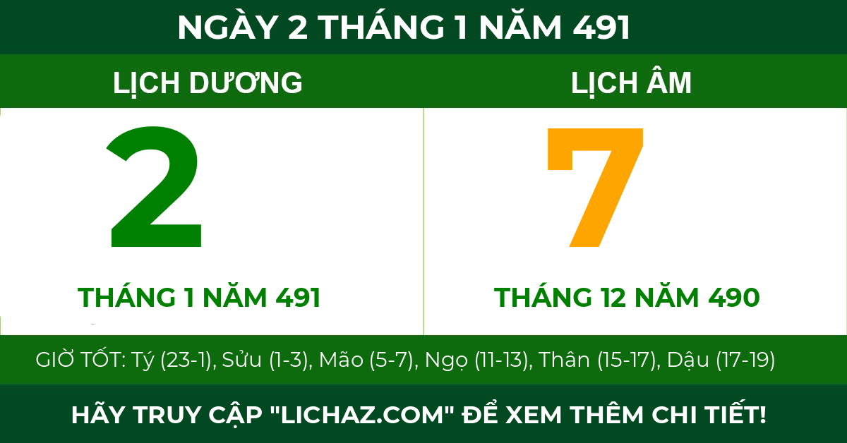 lịch âm ngày 2 tháng 1 năm 491