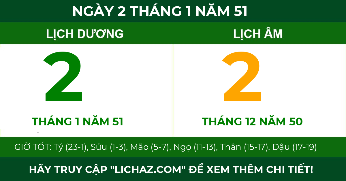 lịch âm ngày 2 tháng 1 năm 51