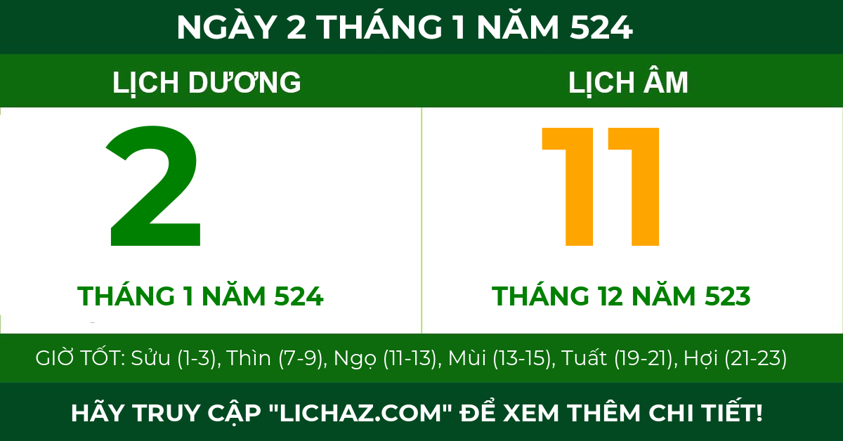lịch âm ngày 2 tháng 1 năm 524